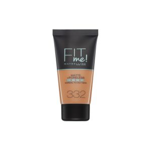 Maybelline Fit Me Mate y Afinaporos Base De Maquillaje Tono 332 Golden Caramel Calca A Tu Tono y Textura Pieles Oscuras - 30ml