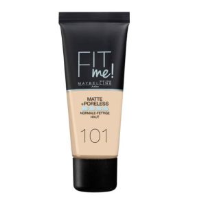 Maybelline Fit Me Mate y Afinaporos Base De Maquillaje Tono 101 True Ivory Calca A Tu Tono y Textura Pieles Muy Claras - 30ml
