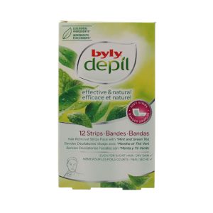 Byly Depil Bandas De Cera Faciales Con Menta Y Té Verde 12 Unidades